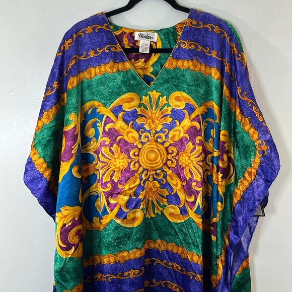 WINLAR Women Maci Dress Tunic Multicolor Satin Paisley Beach OS Boho Summer New - Picture 4 of 8